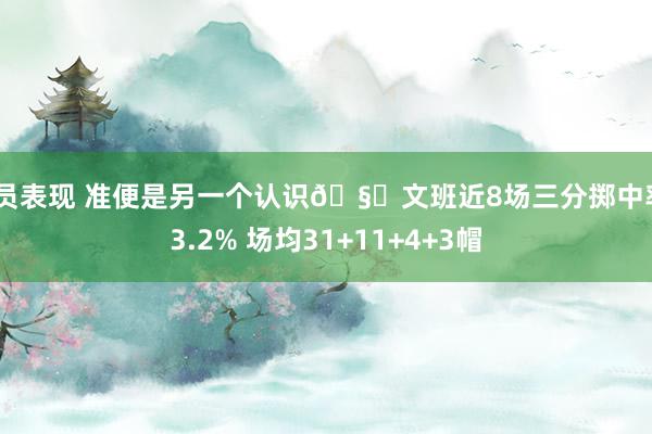 球员表现 准便是另一个认识🧐文班近8场三分掷中率43.2% 场均31+11+4+3帽