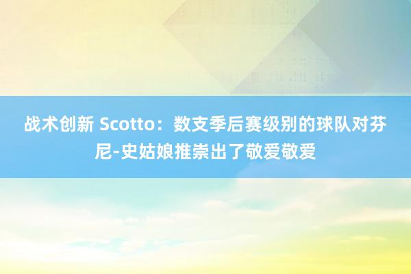 战术创新 Scotto：数支季后赛级别的球队对芬尼-史姑娘推崇出了敬爱敬爱