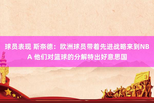 球员表现 斯奈德：欧洲球员带着先进战略来到NBA 他们对篮球的分解特出好意思国