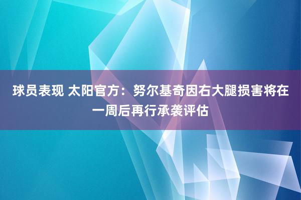 球员表现 太阳官方：努尔基奇因右大腿损害将在一周后再行承袭评估